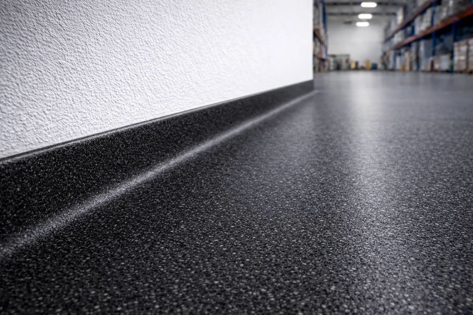 Seamless wall-to-floor coving in commercial environment